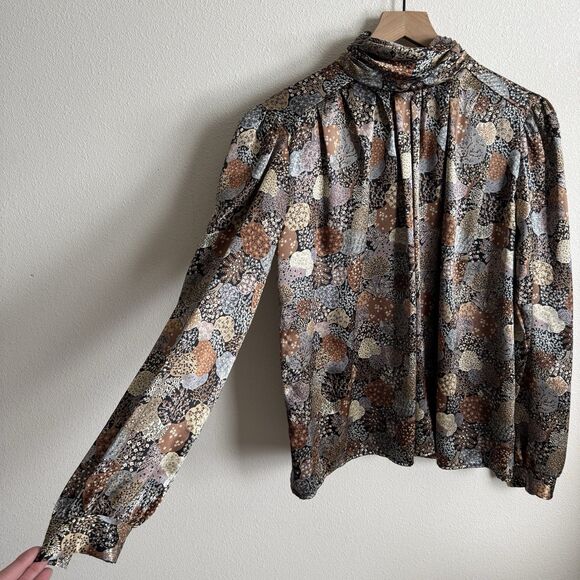 Vtg Unbranded Silky Floral Top Womens 12 Earthy Tones Floral Fairy Grunge Whimsy - Picture 4 of 14